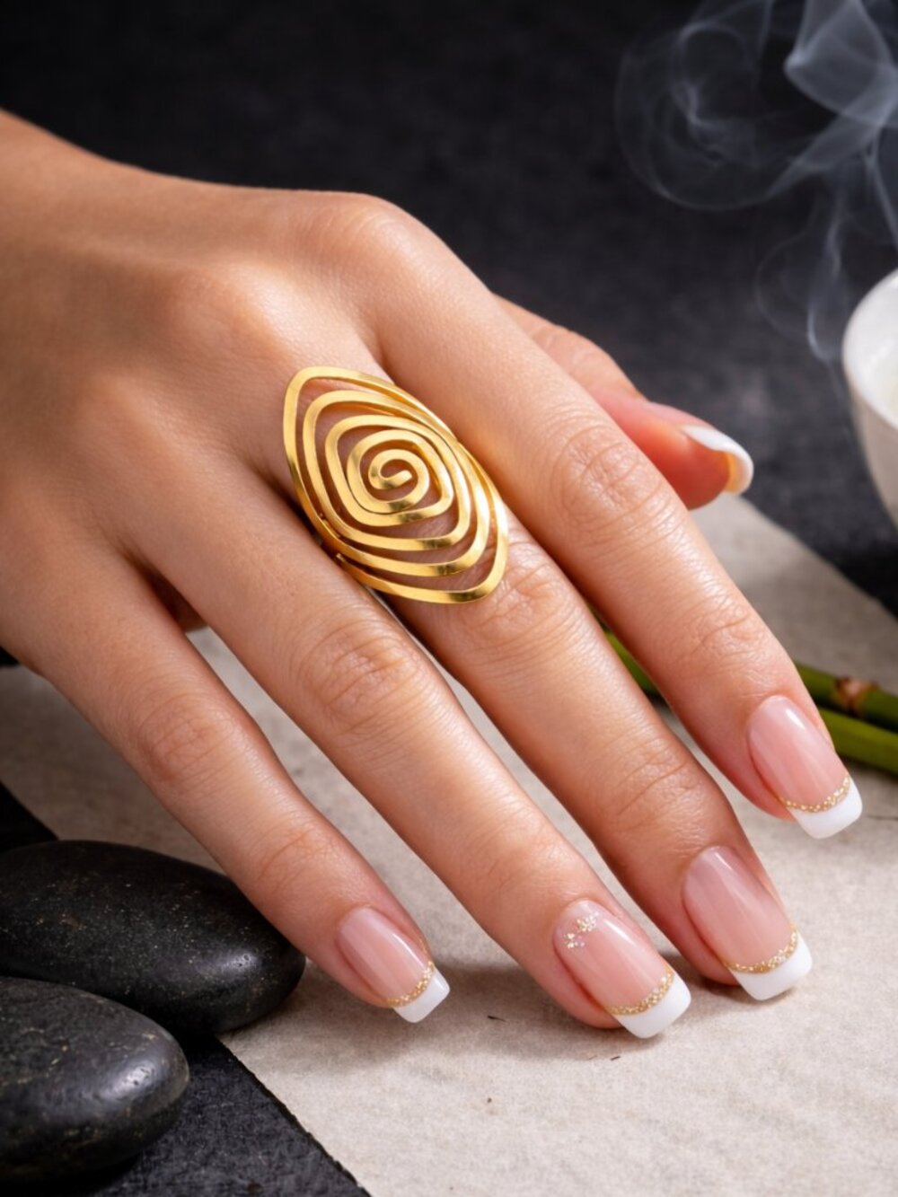 Spiral Gold Plated Stainless Steel Ring - Hypoallergenic Adjustable Swirl Style